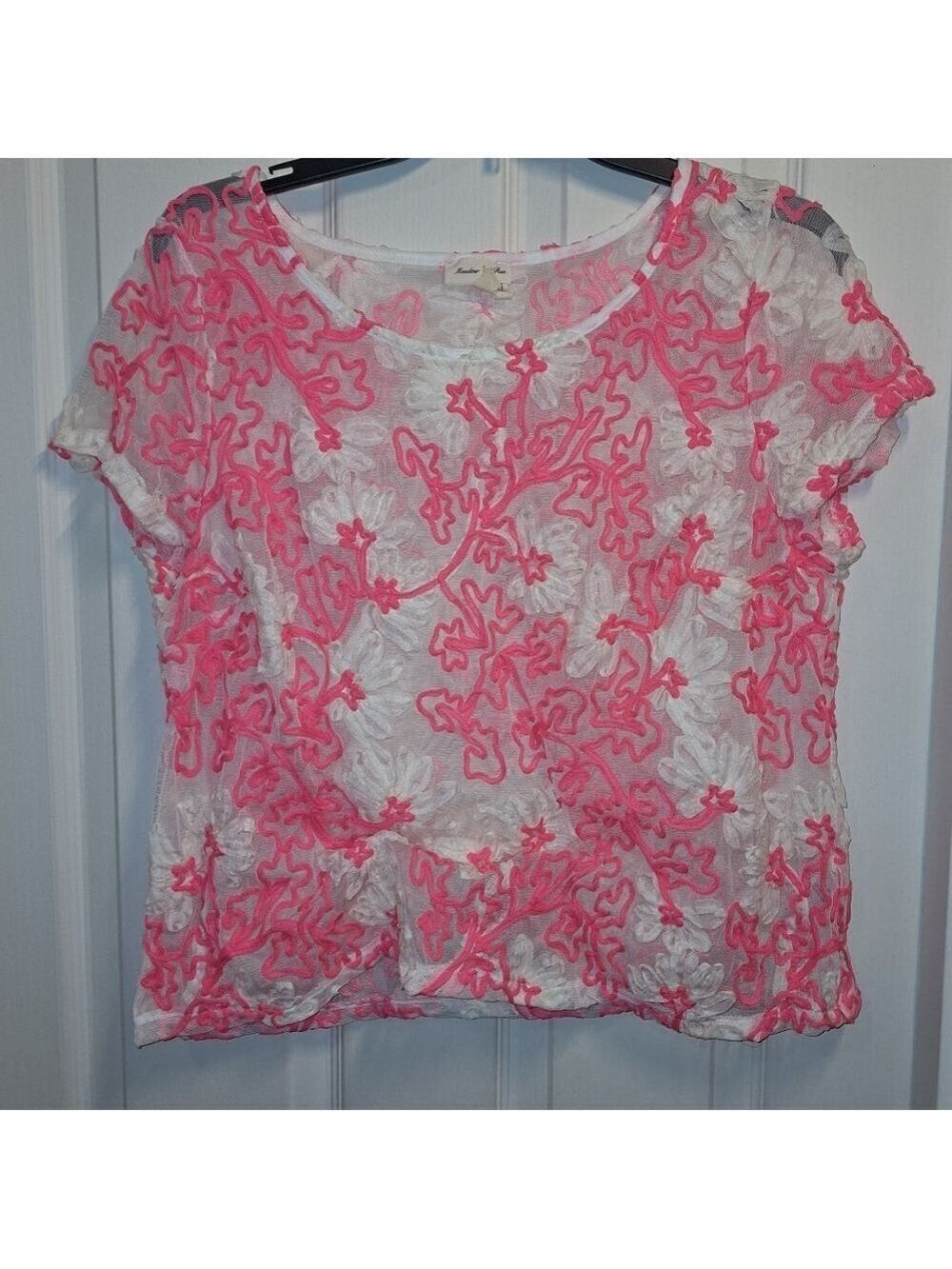 Meadow Rue Pink Floral Lace Blouse Large